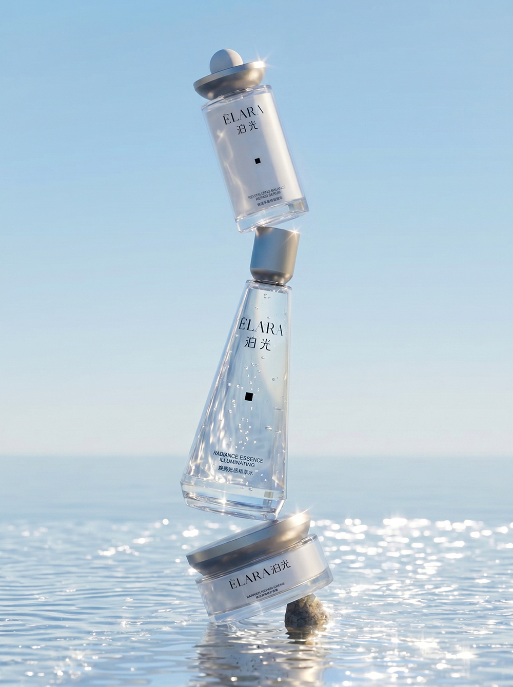 ÉLARA skincare product visual with silver packaging